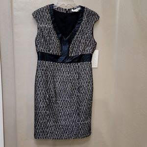 Black Leather and Gold Weave Dress